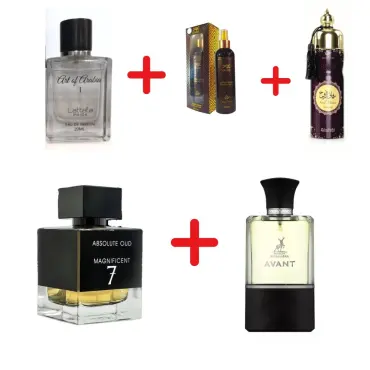 Fragrance World Absolute Oud Magnificent 7 + Lattafa Art of Arabia I + Maison Alhambra Avant + My Perfumes Soul Mate Intense + Otoori Oud + 3 uleiuri de parfum mini