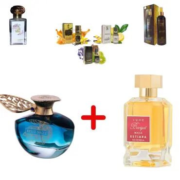  Fragrance World Belle Dolce + Estiara Barqat Rouge + Otoori Jameela + 3 uleiuri de parfum mini + Otoori Oud
