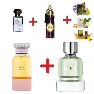 Maison Alhambra Pink Velvet + Fragrance World Invicto + Otoori Jameela + My Perfumes Soul Mate Intense + 3 uleiuri de parfum mini
